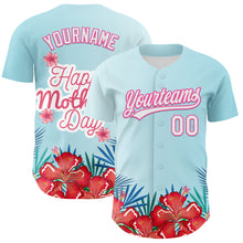 Load image into Gallery viewer, Custom Ice Blue White-Pink 3D Pattern Design Mother&#39;s Day Flower Authentic Baseball Jersey
