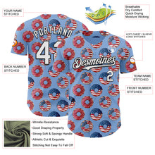 Загрузить изображение в средство просмотра галереи, Custom Light Blue White-Black 3D Pattern Design USA Flag Foodie Food Dessert Donut Authentic Baseball Jersey
