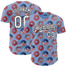 Загрузить изображение в средство просмотра галереи, Custom Light Blue White-Black 3D Pattern Design USA Flag Foodie Food Dessert Donut Authentic Baseball Jersey
