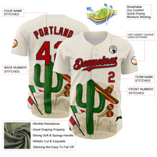 Загрузить изображение в средство просмотра галереи, Custom Cream Red-Black 3D Mexican Festival Cactus Sombrero And Flag Cinco de Mayo Authentic Baseball Jersey
