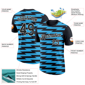 Custom Black Sky Blue-White 3D Esports Performance T-Shirt