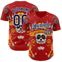 Загрузить изображение в средство просмотра галереи, Custom Red Navy-White 3D Mexican Festival Flower And Skull Sombrero Cinco de Mayo Authentic Baseball Jersey
