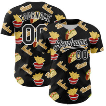 Load image into Gallery viewer, Custom Black White 3D Mexican Festival Nachos And Tacos Cinco de Mayo Authentic Baseball Jersey
