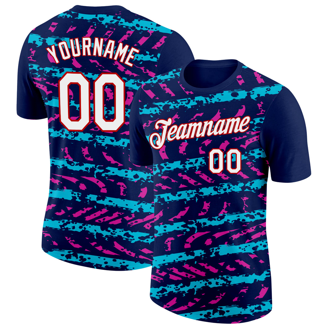 Custom Navy Lakes Blue Deep Pink-Red 3D Esports Performance T-Shirt