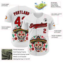 Charger l&#39;image dans la galerie, Custom White Red-Black 3D Mexican Festival Flag Skull With Sombrero Cinco de Mayo Authentic Baseball Jersey
