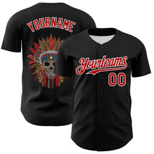 Load image into Gallery viewer, Custom Black Red-White 3D Apache Skull Authentic Baseball Jersey
