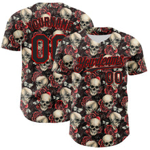 Load image into Gallery viewer, Custom Black Red 3D Skeleton And Flower Authentic Baseball Jersey
