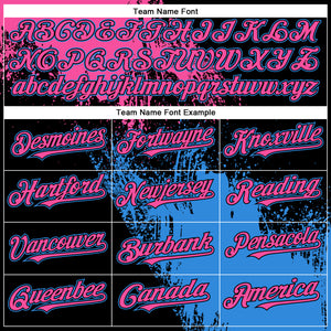 Custom Pink Electric Blue-Black 3D Pattern Design Abstract Brush Stroke Authentic Baseball Jersey