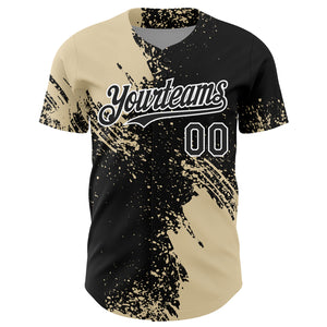 Custom Cream Black-White 3D Pattern Design Abstract Brush Stroke Authentic Baseball Jersey