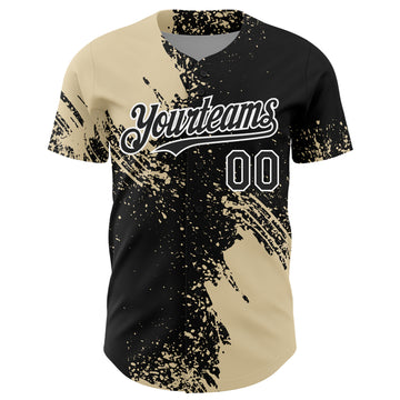 Custom Cream Black-White 3D Pattern Design Abstract Brush Stroke Authentic Baseball Jersey