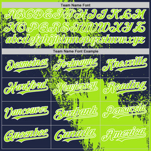 Custom Neon Green Navy-White 3D Pattern Design Abstract Brush Stroke Authentic Baseball Jersey