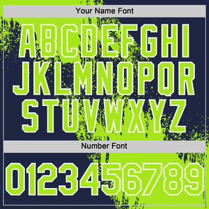 Custom Neon Green Navy-White 3D Pattern Design Abstract Brush Stroke Authentic Baseball Jersey