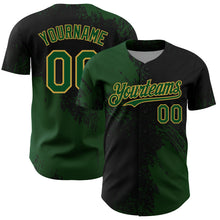 Load image into Gallery viewer, Custom Green Black-Old Gold 3D Pattern Design Abstract Brush Stroke Authentic Baseball Jersey
