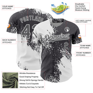 Custom White Steel Gray 3D Pattern Design Abstract Brush Stroke Authentic Baseball Jersey