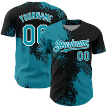Load image into Gallery viewer, Custom Teal Black-White 3D Pattern Design Abstract Brush Stroke Authentic Baseball Jersey
