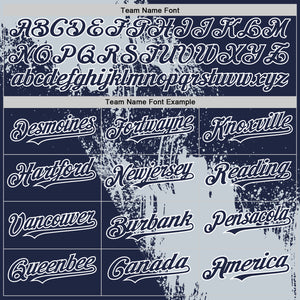 Custom Silver Navy-White 3D Pattern Design Abstract Brush Stroke Authentic Baseball Jersey