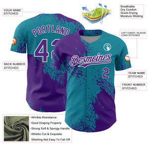 Custom Purple Teal-White 3D Pattern Design Abstract Brush Stroke Authentic Baseball Jersey