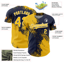 Load image into Gallery viewer, Custom Yellow Navy-White 3D Pattern Design Abstract Brush Stroke Authentic Baseball Jersey
