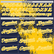 Load image into Gallery viewer, Custom Yellow Navy-White 3D Pattern Design Abstract Brush Stroke Authentic Baseball Jersey
