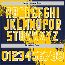 Load image into Gallery viewer, Custom Yellow Navy-White 3D Pattern Design Abstract Brush Stroke Authentic Baseball Jersey
