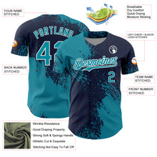 Загрузить изображение в средство просмотра галереи, Custom Teal Navy-White 3D Pattern Design Abstract Brush Stroke Authentic Baseball Jersey
