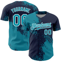 Загрузить изображение в средство просмотра галереи, Custom Teal Navy-White 3D Pattern Design Abstract Brush Stroke Authentic Baseball Jersey

