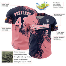 Load image into Gallery viewer, Custom Medium Pink Navy-White 3D Pattern Design Abstract Brush Stroke Authentic Baseball Jersey
