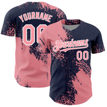 Load image into Gallery viewer, Custom Medium Pink Navy-White 3D Pattern Design Abstract Brush Stroke Authentic Baseball Jersey
