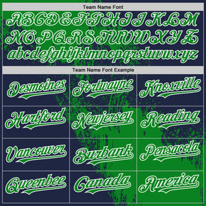 Custom Grass Green Navy-White 3D Pattern Design Abstract Brush Stroke Authentic Baseball Jersey