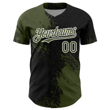 Load image into Gallery viewer, Custom Olive Black-White 3D Pattern Design Abstract Brush Stroke Authentic Baseball Jersey

