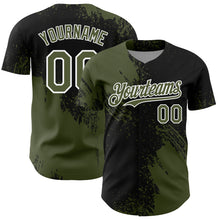 Load image into Gallery viewer, Custom Olive Black-White 3D Pattern Design Abstract Brush Stroke Authentic Baseball Jersey
