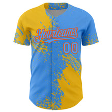Load image into Gallery viewer, Custom Yellow Electric Blue-Orange 3D Pattern Design Abstract Brush Stroke Authentic Baseball Jersey
