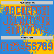 Load image into Gallery viewer, Custom Yellow Electric Blue-Orange 3D Pattern Design Abstract Brush Stroke Authentic Baseball Jersey
