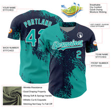 Load image into Gallery viewer, Custom Aqua Navy-White 3D Pattern Design Abstract Brush Stroke Authentic Baseball Jersey
