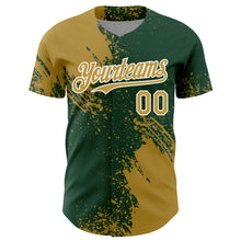 Загрузить изображение в средство просмотра галереи, Custom Old Gold Green-White 3D Pattern Design Abstract Brush Stroke Authentic Baseball Jersey
