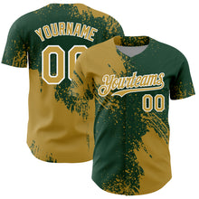 Загрузить изображение в средство просмотра галереи, Custom Old Gold Green-White 3D Pattern Design Abstract Brush Stroke Authentic Baseball Jersey
