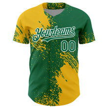 Load image into Gallery viewer, Custom Yellow Kelly Green-White 3D Pattern Design Abstract Brush Stroke Authentic Baseball Jersey
