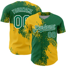 Load image into Gallery viewer, Custom Yellow Kelly Green-White 3D Pattern Design Abstract Brush Stroke Authentic Baseball Jersey
