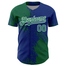 Load image into Gallery viewer, Custom Kelly Green Royal-White 3D Pattern Design Abstract Brush Stroke Authentic Baseball Jersey
