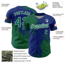 Load image into Gallery viewer, Custom Kelly Green Royal-White 3D Pattern Design Abstract Brush Stroke Authentic Baseball Jersey
