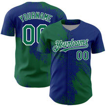 Load image into Gallery viewer, Custom Kelly Green Royal-White 3D Pattern Design Abstract Brush Stroke Authentic Baseball Jersey
