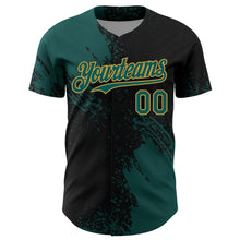 Загрузить изображение в средство просмотра галереи, Custom Midnight Green Black-Old Gold 3D Pattern Design Abstract Brush Stroke Authentic Baseball Jersey
