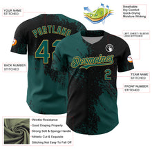 Загрузить изображение в средство просмотра галереи, Custom Midnight Green Black-Old Gold 3D Pattern Design Abstract Brush Stroke Authentic Baseball Jersey
