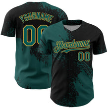 Загрузить изображение в средство просмотра галереи, Custom Midnight Green Black-Old Gold 3D Pattern Design Abstract Brush Stroke Authentic Baseball Jersey
