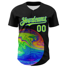 Load image into Gallery viewer, Custom Black Neon Green-Electric Blue 3D Pattern Design Rave Psychedelic Fluid Art Authentic Baseball Jersey
