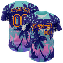 Загрузить изображение в средство просмотра галереи, Custom Dark Purple Bay Orange 3D Pattern Design Rave Psychedelic Tropical Palm Tree Authentic Baseball Jersey
