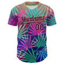 Загрузить изображение в средство просмотра галереи, Custom Pink Dark Purple-Bay Orange 3D Pattern Design Rave Psychedelic Tropical Palm Leaves Authentic Baseball Jersey
