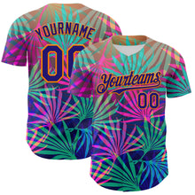 Загрузить изображение в средство просмотра галереи, Custom Pink Dark Purple-Bay Orange 3D Pattern Design Rave Psychedelic Tropical Palm Leaves Authentic Baseball Jersey
