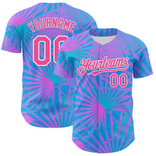 Загрузить изображение в средство просмотра галереи, Custom Electric Blue Pink-White 3D Pattern Design Rave Psychedelic Tropical Palm Leaves Authentic Baseball Jersey
