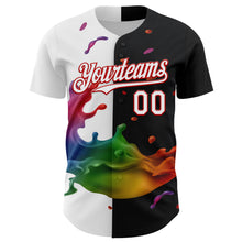 Laden Sie das Bild in den Galerie-Viewer, Custom Black White-Red 3D Pattern Design Liquid Splatter Authentic Baseball Jersey
